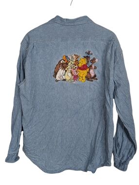 Vintage 90s Disney Store‎ Winnie The Pooh Embroidered Denim Shirt Size XL